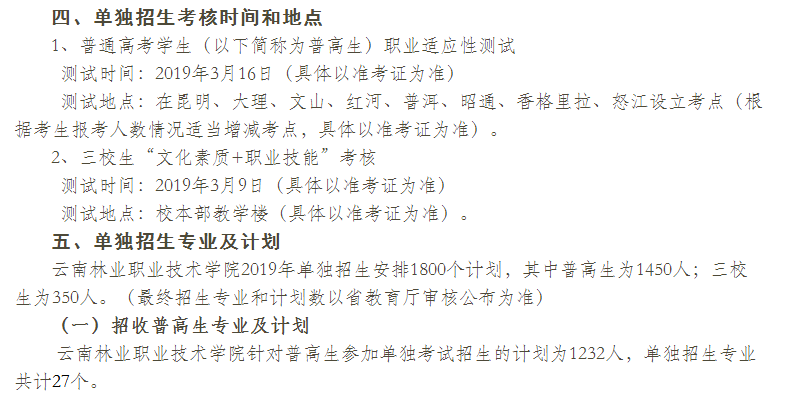  云南林業(yè)職業(yè)技術(shù)學院2021年單獨考試招生章程